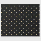 Gold en Silver Polka Dots op Black Satin Cadeaupapier (Vlak)