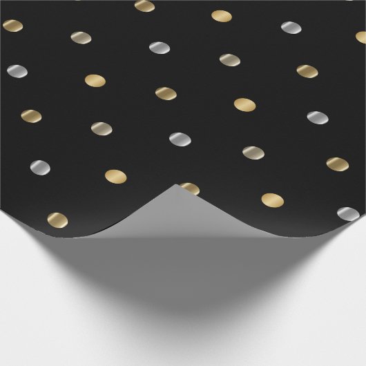Gold en Silver Polka Dots op Black Satin Cadeaupapier (Hoek)