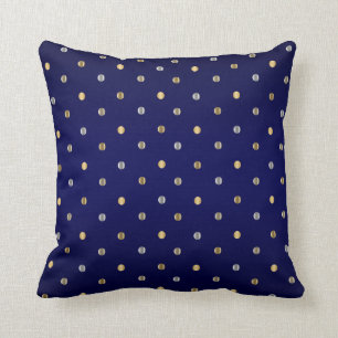 Gold en Silver Polka Dots op Navy Blue Kussen