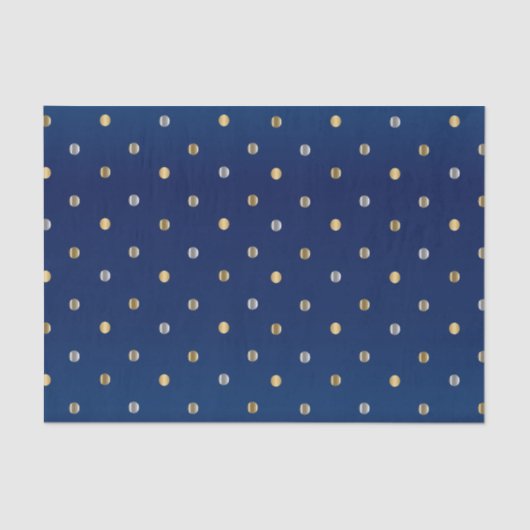 Gold en Silver Polka Dots op Navy Blue Tissuepapier (Voorkant)