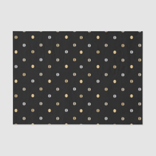 Gold en Silver Polka Dots op zwart Tissuepapier (Voorkant)