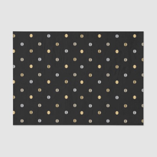 Gold en Silver Polka Dots op zwart Tissuepapier (Voorkant)