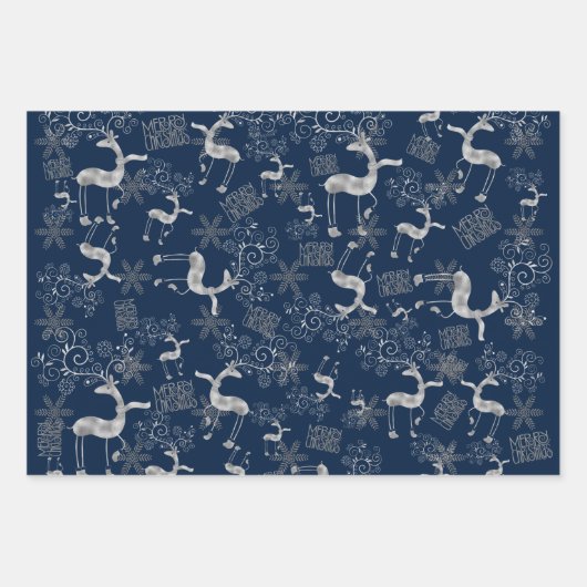 Gold en Silver Reindeer Pattern Inpakpapier Vel (Voorkant 3)