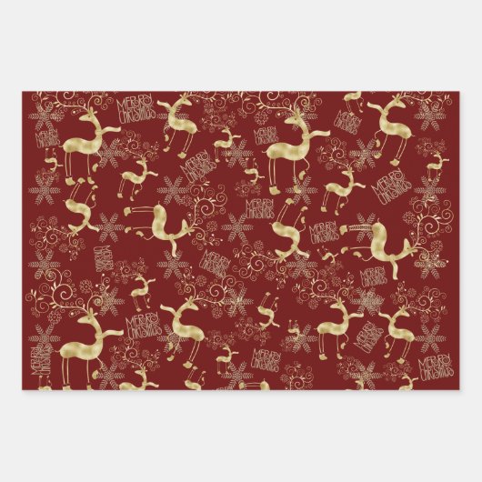 Gold en Silver Reindeer Pattern Inpakpapier Vel (Voorkant 2)