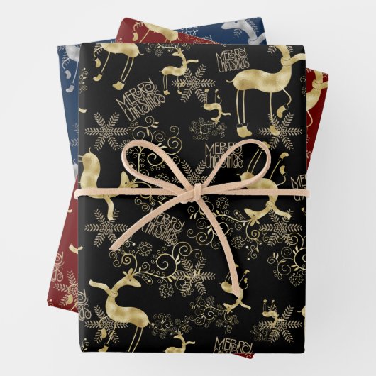 Gold en Silver Reindeer Pattern Inpakpapier Vel (In situ)