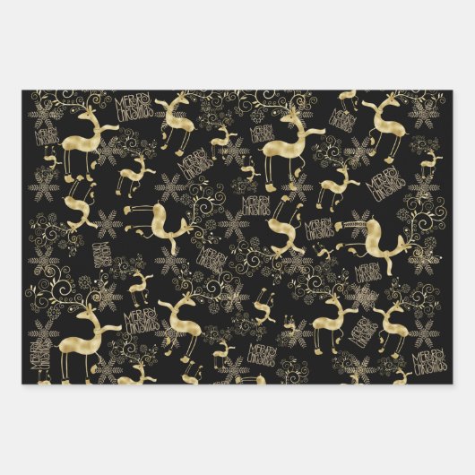 Gold en Silver Reindeer Pattern Inpakpapier Vel (Voorkant)