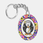 Gold en Silver Ribbon Penguin Sleutelhanger (Voorkant Links)