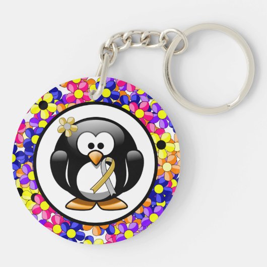Gold en Silver Ribbon Penguin Sleutelhanger (Achterkant)
