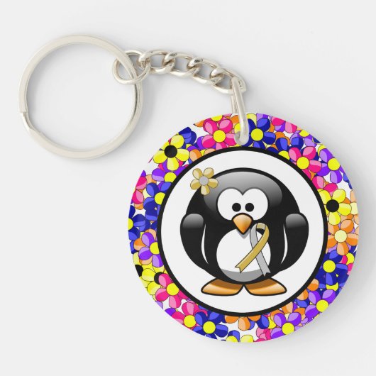 Gold en Silver Ribbon Penguin Sleutelhanger (Voorkant)