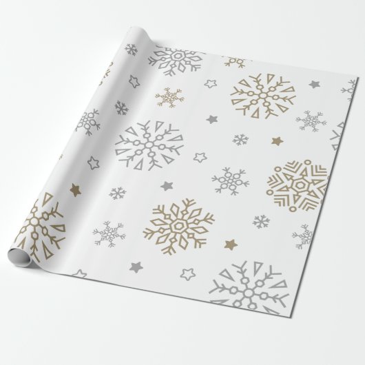 Gold en Silver Snowflake Cadeaupapier (Uitgerold)