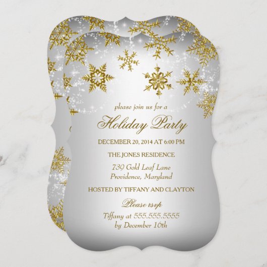 Gold- en Silver Snowflake-kerstfeestdag Kaart (Voorkant / Achterkant)
