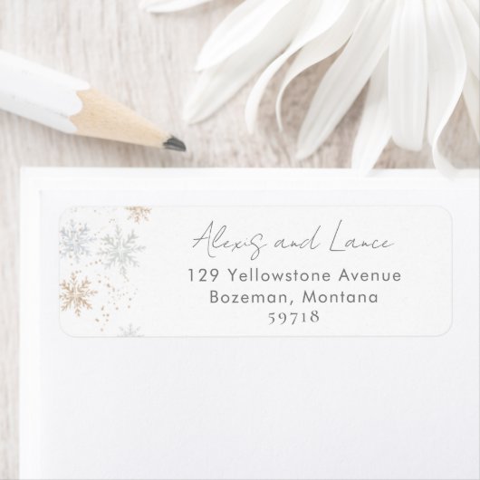 Gold en Silver Snowflakes Return Address Label (Insitu)