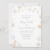 Gold en Silver Snowflakes Weddenschap Save The Date (Voorkant)