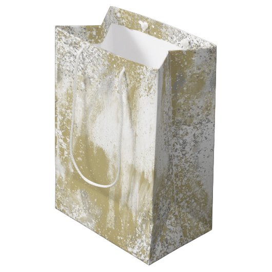 Gold en Silver Spattered Medium Cadeauzakje (Voorkant Gekanteld)