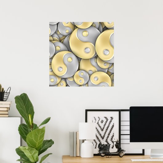 Gold en Silver Yin en Yang Poster (Thuiskantoor)