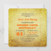 Gold en Topaz Oranje Glitter Sweet 16 Kaart (Voorkant)