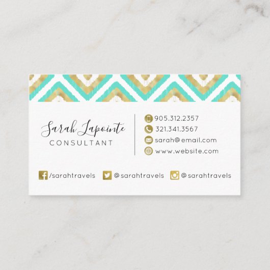 Gold- en Turquoise-chic- en legant Ikat-patroon Visitekaartje (Achterkant)
