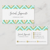 Gold- en Turquoise-chic- en legant Ikat-patroon Visitekaartje (Voorkant / Achterkant)