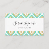 Gold- en Turquoise-chic- en legant Ikat-patroon Visitekaartje (Voorkant)