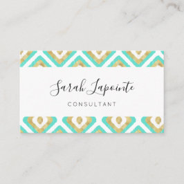 Gold- en Turquoise-chic- en legant Ikat-patroon Visitekaartje