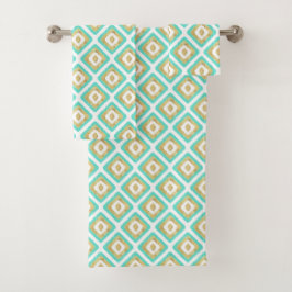 Gold- en Turquoise-chic Ikat-patroon Bad Handdoek