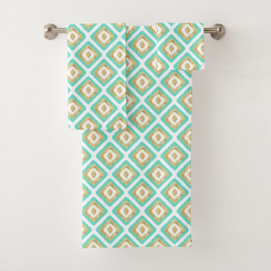 Gold- en Turquoise-chic Ikat-patroon Bad Handdoek (Insitu)