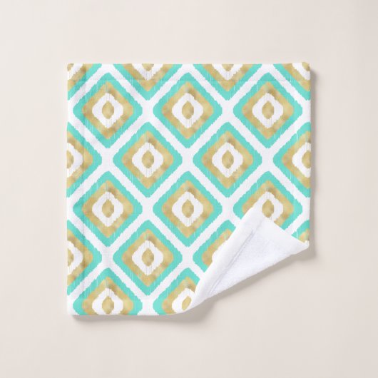 Gold- en Turquoise-chic Ikat-patroon Bad Handdoek (Wasdoekje)