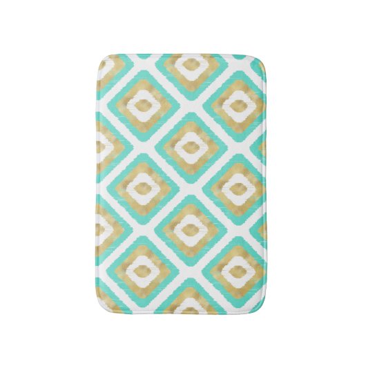 Gold- en Turquoise-chic Ikat-patroon Badmat (Voorkant Verticaal)