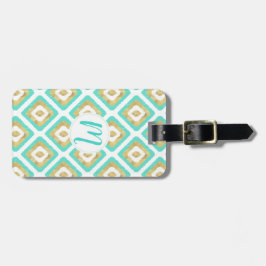 Gold- en Turquoise-chic Ikat-patroon Bagagelabel