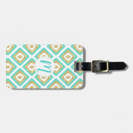 Gold- en Turquoise-chic Ikat-patroon Bagagelabel (Voorkant horizontaal)