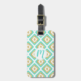 Gold- en Turquoise-chic Ikat-patroon Bagagelabel