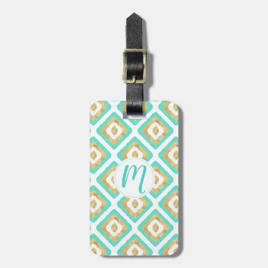 Gold- en Turquoise-chic Ikat-patroon Bagagelabel (Voorkant verticaal)