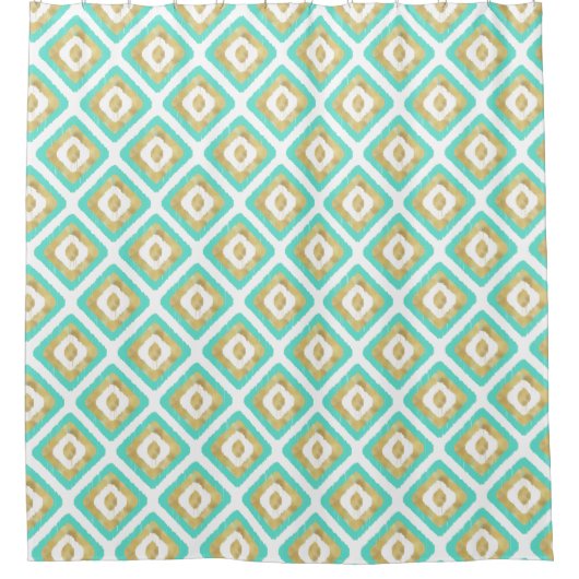 Gold- en Turquoise-chic Ikat-patroon Douchegordijn (Voorkant)