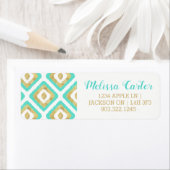 Gold- en Turquoise-chic Ikat-patroon Etiket (Insitu)