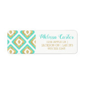 Gold- en Turquoise-chic Ikat-patroon Etiket (Voorkant)