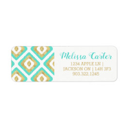 Gold- en Turquoise-chic Ikat-patroon Etiket
