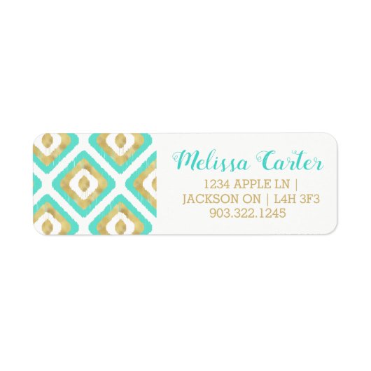 Gold- en Turquoise-chic Ikat-patroon Etiket (Voorkant)
