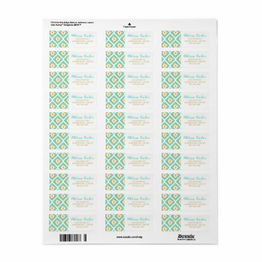 Gold- en Turquoise-chic Ikat-patroon Etiket (Full Sheet)