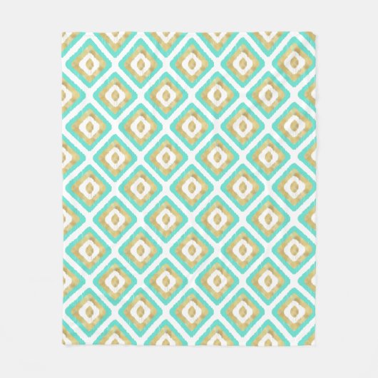 Gold- en Turquoise-chic Ikat-patroon Fleece Deken (Voorkant)