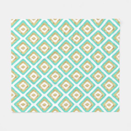 Gold- en Turquoise-chic Ikat-patroon Fleece Deken (Voorkant (Horizontaal))