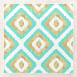 Gold- en Turquoise-chic Ikat-patroon Glazen Onderzetter