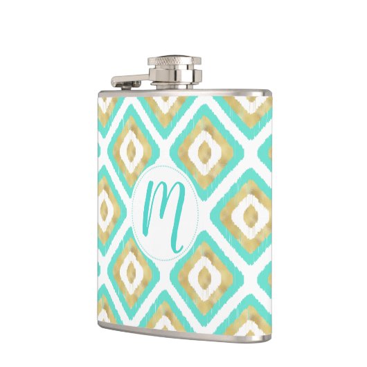 Gold- en Turquoise-chic Ikat-patroon Heupfles (Links)