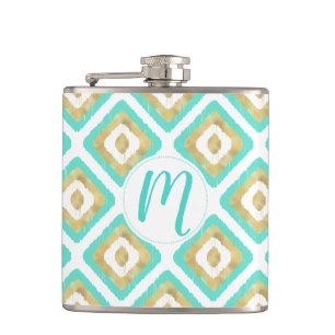 Gold- en Turquoise-chic Ikat-patroon Heupfles