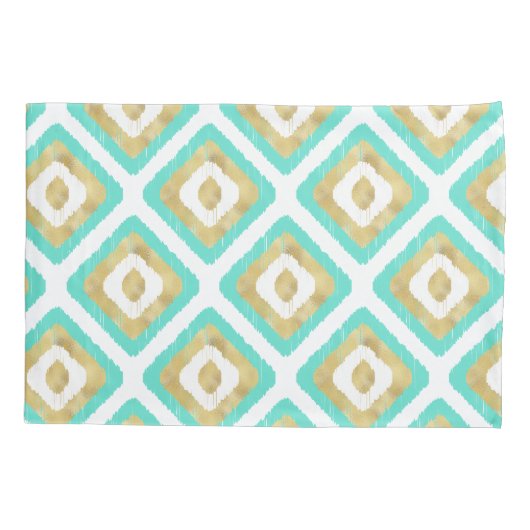 Gold- en Turquoise-chic Ikat-patroon Kussensloop (Achterkant)