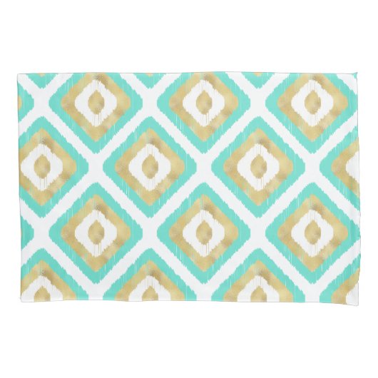 Gold- en Turquoise-chic Ikat-patroon Kussensloop (Voorkant)