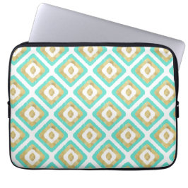 Gold- en Turquoise-chic Ikat-patroon Laptop Sleeve