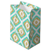Gold- en Turquoise-chic Ikat-patroon Medium Cadeauzakje (Achterkant Gekanteld)