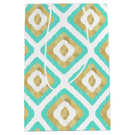Gold- en Turquoise-chic Ikat-patroon Medium Cadeauzakje
