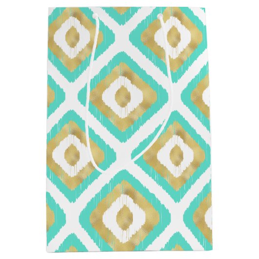 Gold- en Turquoise-chic Ikat-patroon Medium Cadeauzakje (Voorkant)