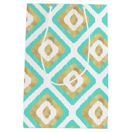 Gold- en Turquoise-chic Ikat-patroon Medium Cadeauzakje (Achterkant)